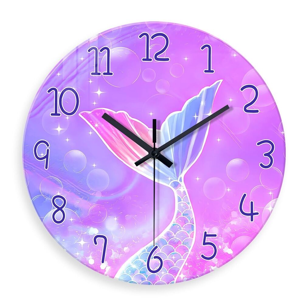 Constantplanet Bedroom Decor for Teen Girls Pink Mermaid Wall Clock Battery Op.